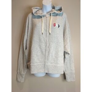 Gap Heather Grey zip Embroidery Logo Times Square‎ Sequins Hoodie Sweatshirt L